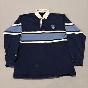Barbarian Rugby Wear Polo Sweatshirt Blue NAIT College Stripes Y2K Size Large